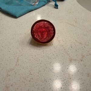 Tagliamonte Medusa Ring Red Intaglio Cameo Gold Tone NWT